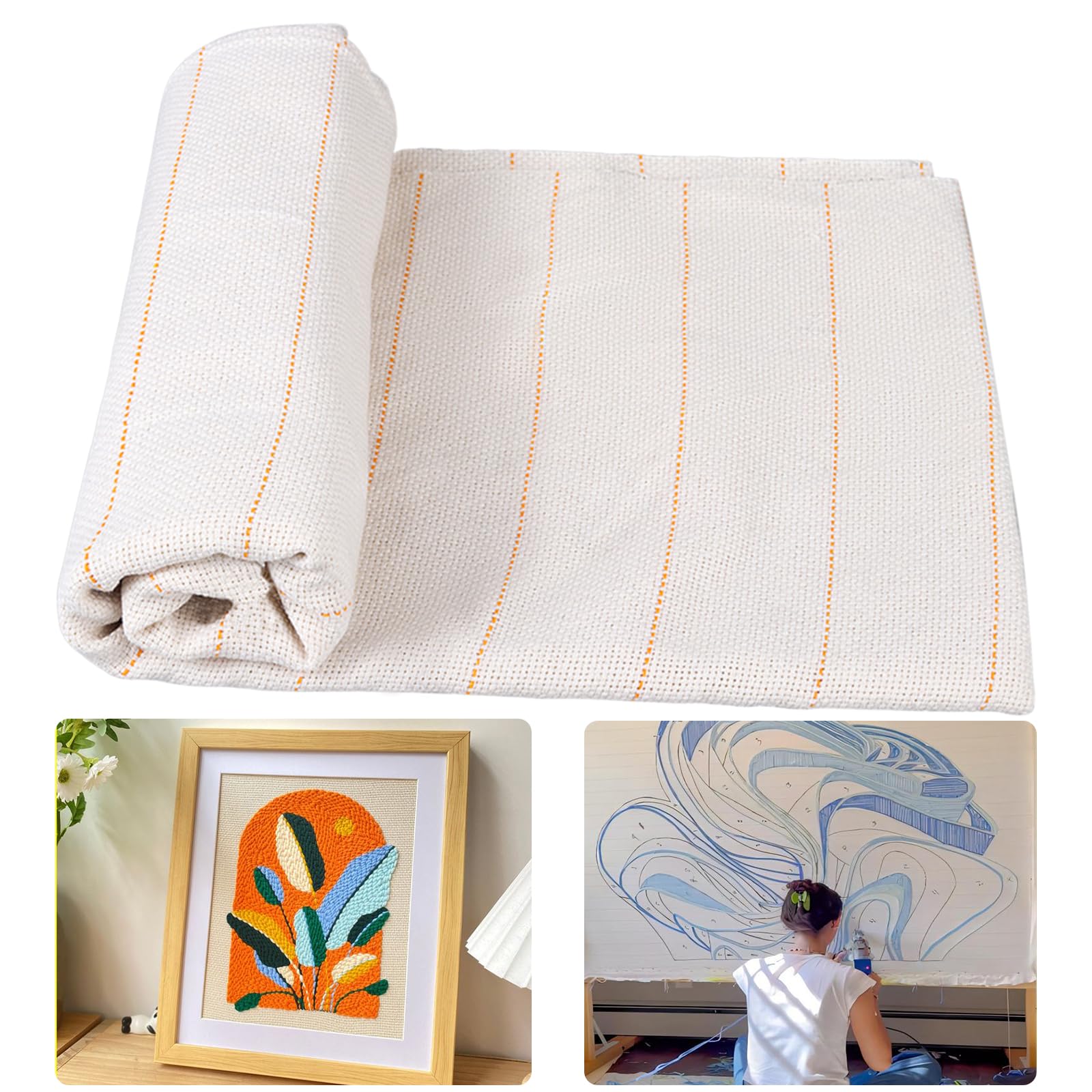 120" x 40" Large Monks Cloth for Punch Needle Rug Tufting Fabric with Marked Lines, Punch Needle Fabric for Gun Rug Tufting and Embroidery,White Punch Needle &amp; Tufting Cloth