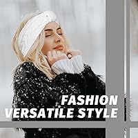 Vista 5 de Whaline Paquete de 4 diademas de punto trenzado, para invierno, anudadas, con forro mullido, turbante grueso de ganchillo, calentador de orejas