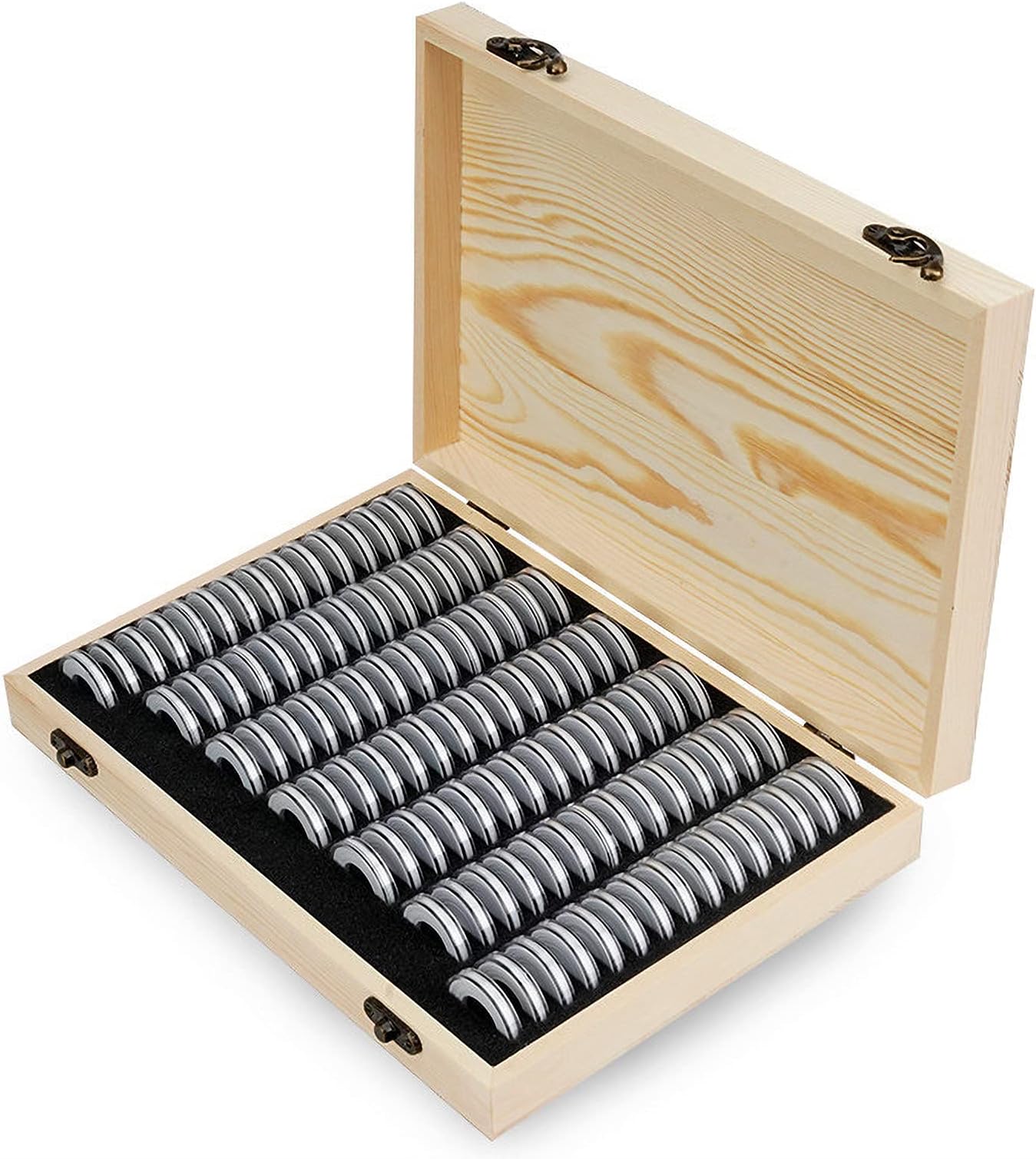 Wooden Coin Capsules Holder, Coin Storage Box Coin Collection with Foam Gasket for Coin Collection Supplies, Coin Collector Display Commemorative Coin Case for 100 Coins