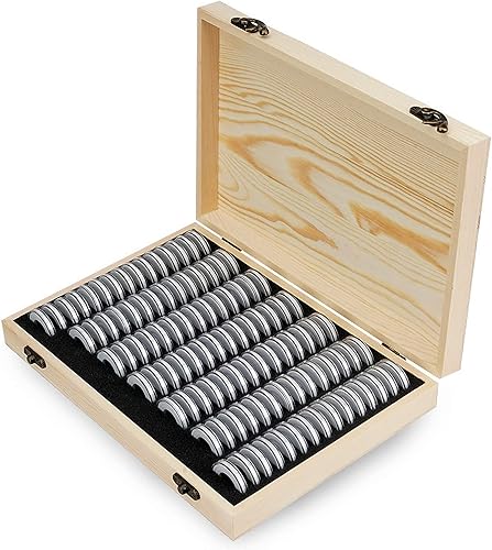Soporte para cápsulas de monedas de madera, caja de almacenamiento de monedas con junta de espuma para suministros de colección de monedas,