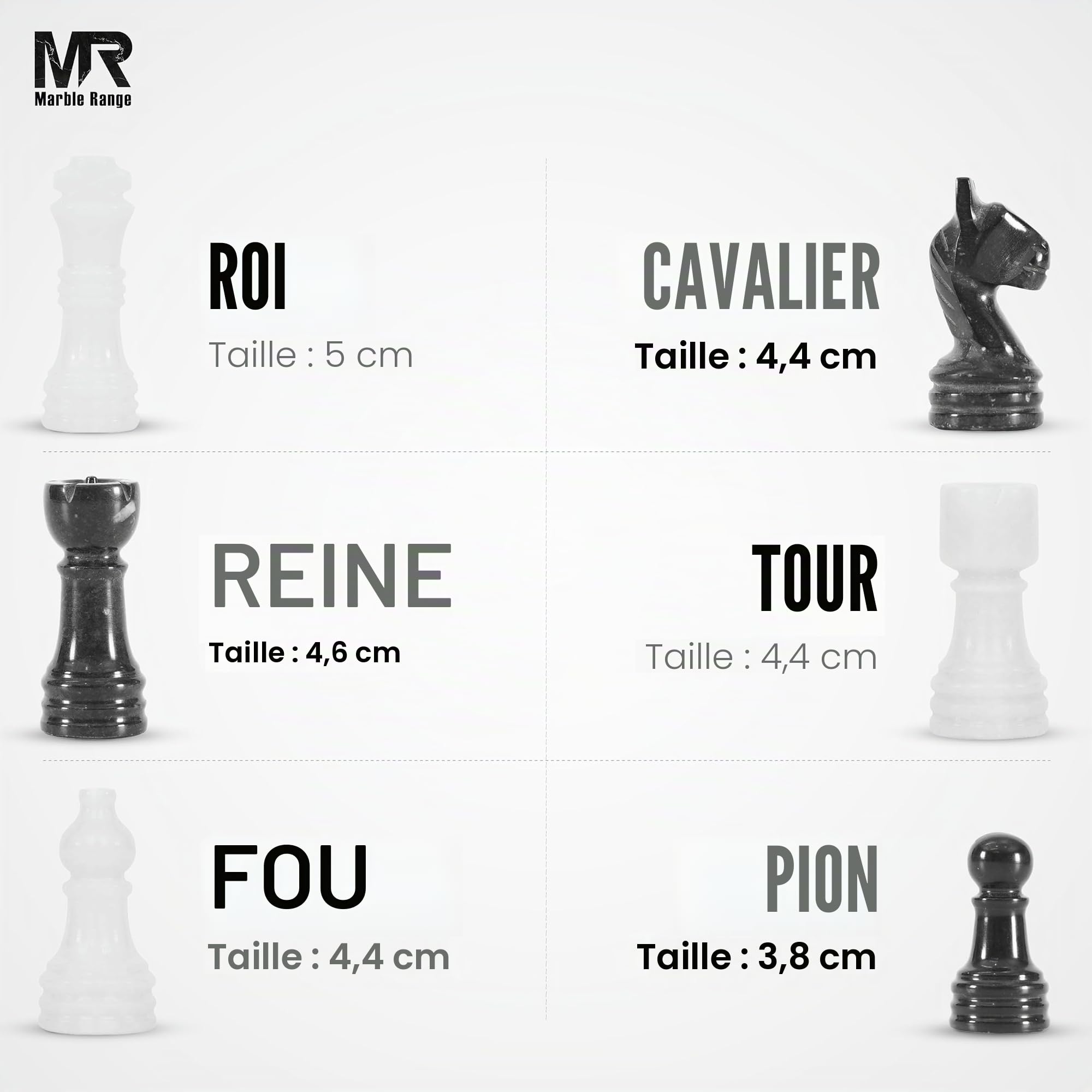 Jeu d'échecs en marbre fait à la main 25,4 cm, 32 pièces + 2 reines, boîte de rangement, voyage, cadeau élégant pour décoration