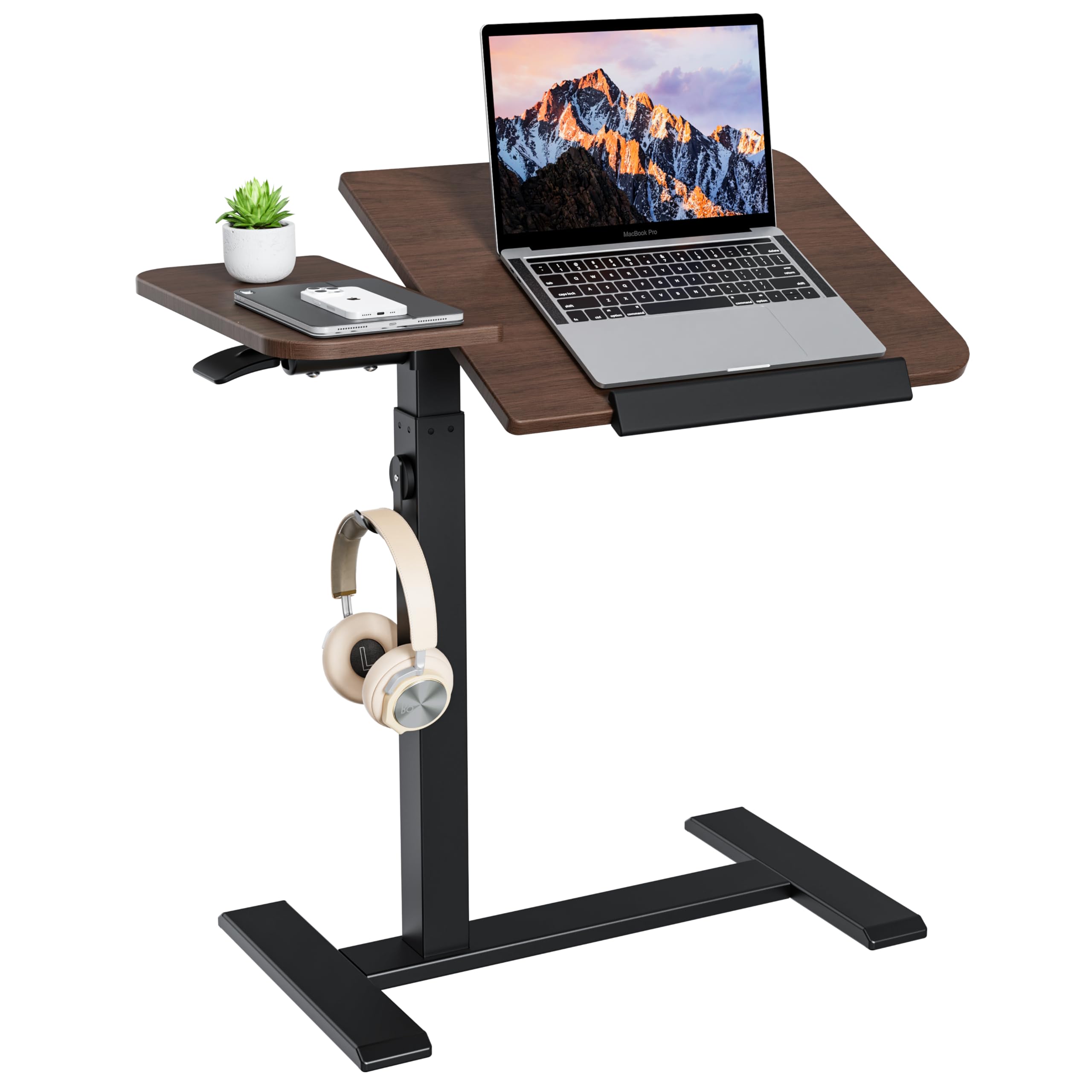 ETHU Stolik pod laptopa z regulacją wysokości, wielofunkcyjny stolik pomocniczy z uchylnym blatem roboczym i wpuszczanymi kółkami, mobilny stolik do łóżka, ergonomiczny stolik stojący do biura i domu