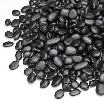 Pulovin 5 lbs Black Pebbles for Indoor Plants, Succulent, Bamboo, Vase, 3/8" Plant Rocks for Pots Indoor, Small River Rocks Decorative Pea Gravel, Highly Polished