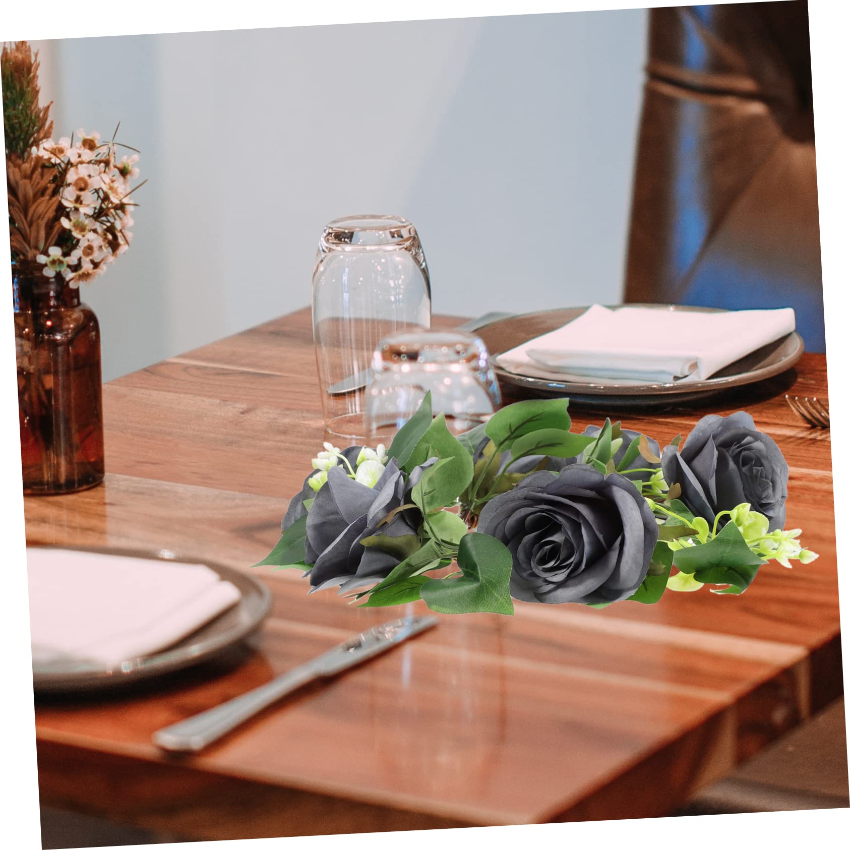 Ornament 3st Kerzengirlande Hochzeitslayout-Requisiten Kerzen Aus Künstlichen Blättern Mini-Blumenkranz Tischdekorationen Frühlingskerzenkranz Blumendekor Seidentuch Rosen Pflanze