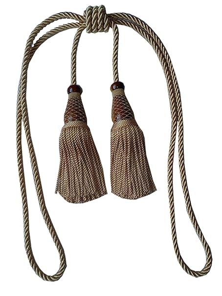 Tanabana?Dual Tassel Tieback Louise with Viscose Twisted Bullion Fringe in Single Colour and 3 ply Cord. Embellished with The Knotted Armour
