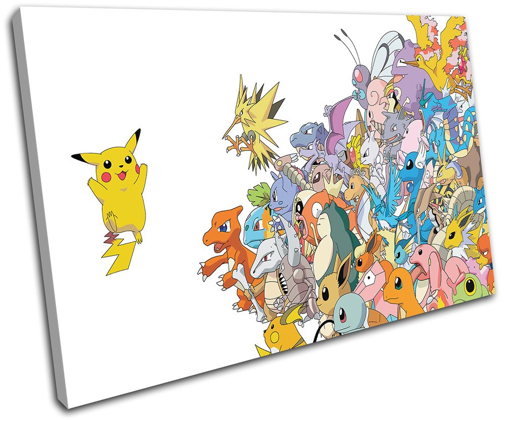 Amazon Com Bold Bloc Design Pokemon Pikachu Go Anime For Kids Room 90x60cm Single Canvas Art Print Box Framed Picture Wall Hanging Hand Made In The Uk Framed And Ready