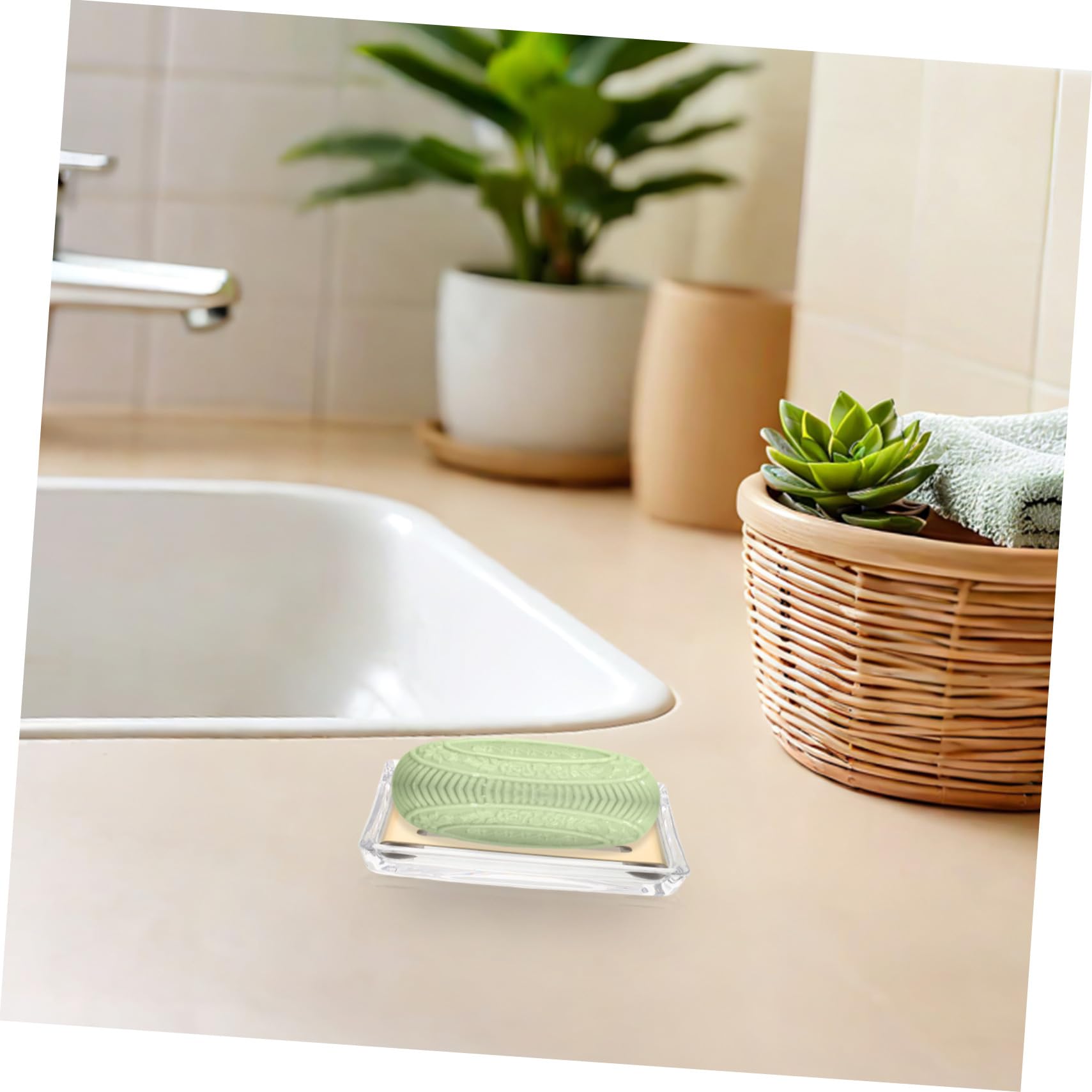 LABRIMP Jabonera de Vidrio Transparente Doble Capa con Bandeja de Acero Inoxidable Dorada para Baño Cocina Diseño Rectangular Ahorro Espacio Elegante
