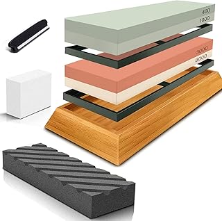 STANZ (TM) Whetstone Set 2-in-1 Sharpening Stone 3000/8000, 400/1000 Grit Waterstone Kit - Knife Sharpener Stone Set Safe Non-Slip Bamboo Base Flattening Stone Included