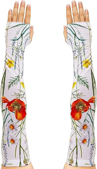 TUYUU Gardening Sleeves for Women, Cooling Arm Sleeves with Thumb Hole, Sun UV Protection, Thorn Proof Farm Protectors
