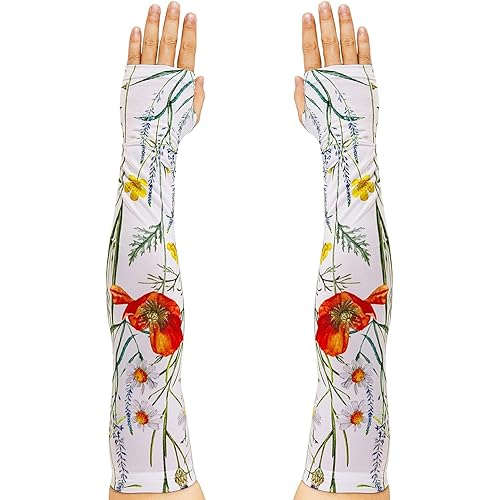 TUYUU Gardening Sleeves for Women, Cooling Arm Sleeves with Thumb Hole, Sun UV Protection, Thorn Proof Farm Protectors