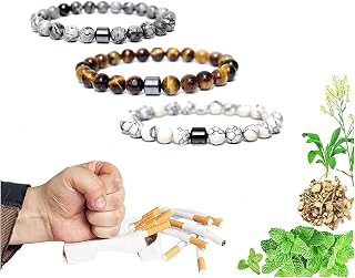 WEFVB Smoking Cessation Bracelet,Magnet Anti Smoke Bracelet,Personalized Quitting Companion,Anxiety Balance Root Chakra Absorbs Negative Energy 8mm Beads(3pcs)