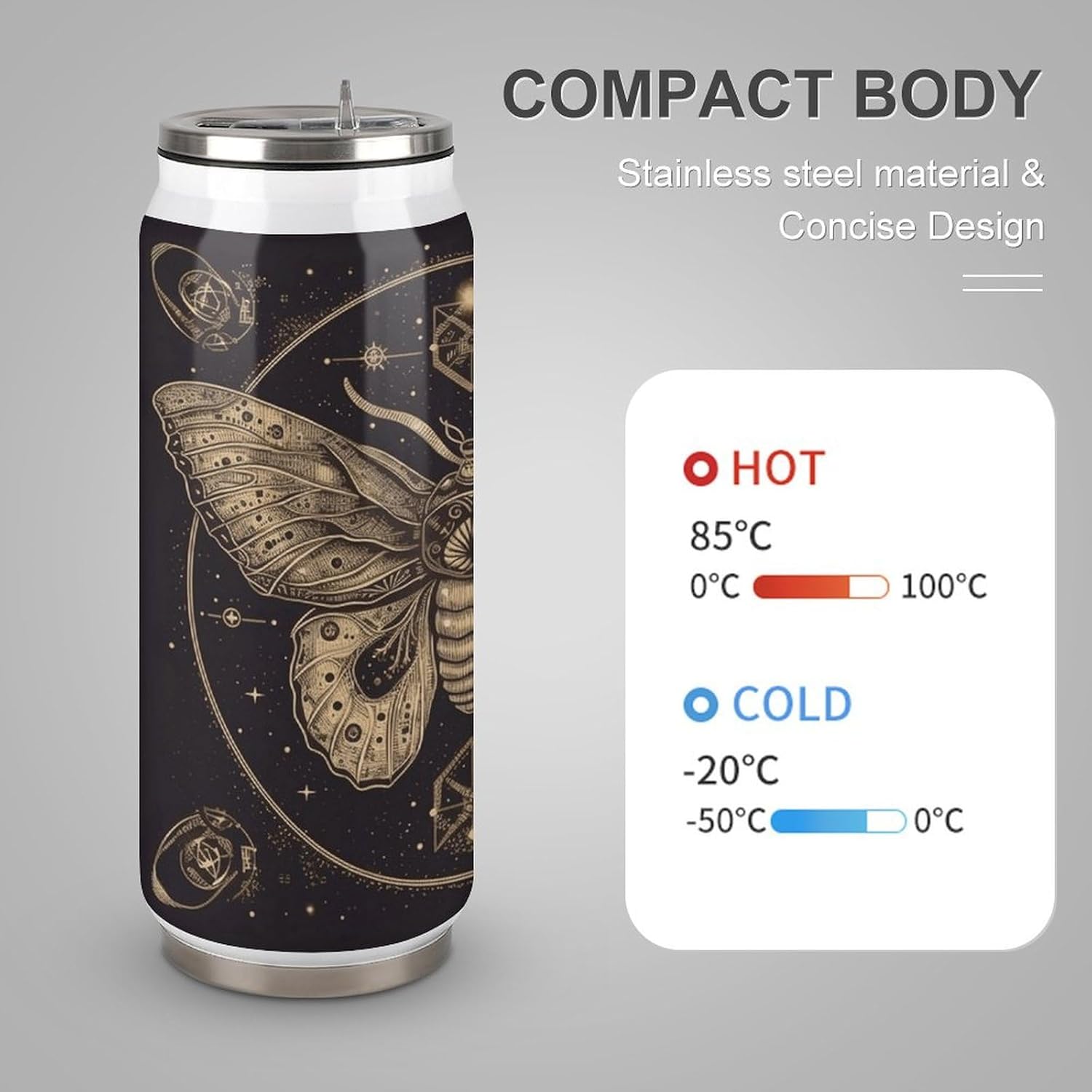 Stainless Steel Cups Moth Printed Coke Cup Stainless Steel Insulated Cups with Lid And Straw