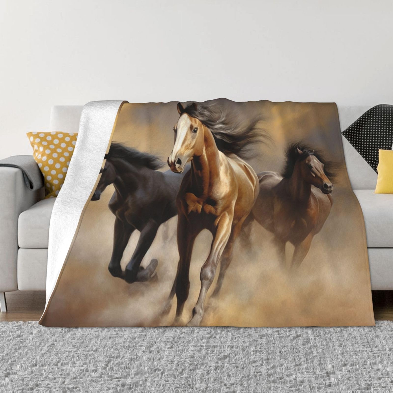 Couverture polaire imprimée chevaux pour des instants de complicité et de douceur au lit