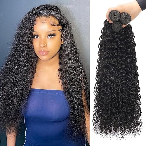 Miniatura 7 de Paquetes de cabello humano con cierre (22 24 26+20, parte libre) paquetes de ondas de agua con cierre de encaje, paquetes de cabello humano