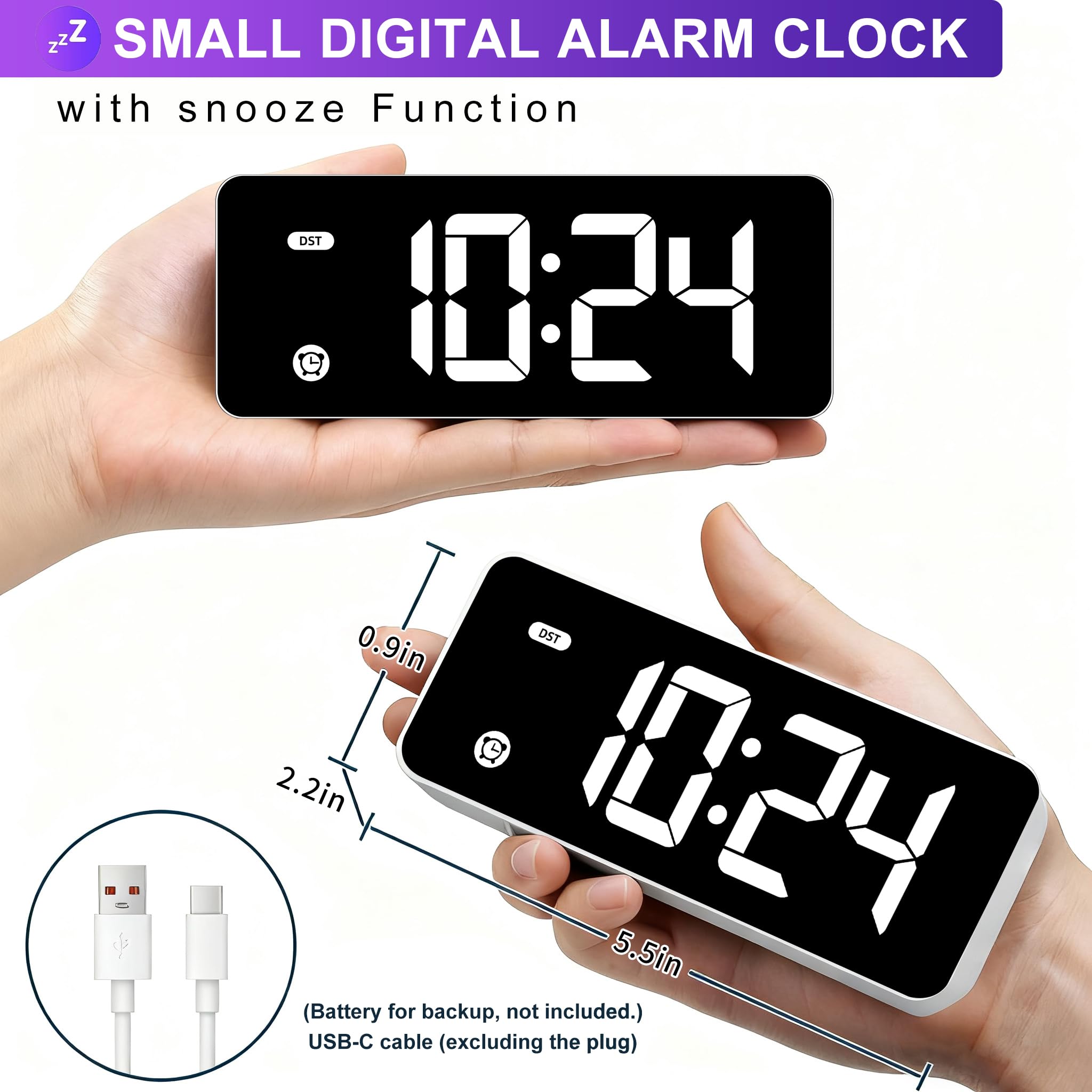 HODIK Wecker weiß für Kinderzimmer, kleine Digitaluhr, 4 dimmbare Hintergrundbeleuchtung, 3 einstellbare Lautstärken (weiß)