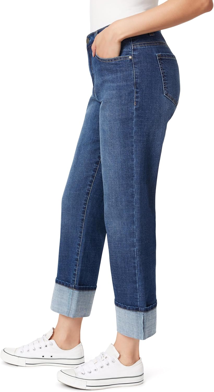 Angels Forever Young Womens Everflex Deep Cuff 27" High-Rise Straight Ankle Jeans - Image 3