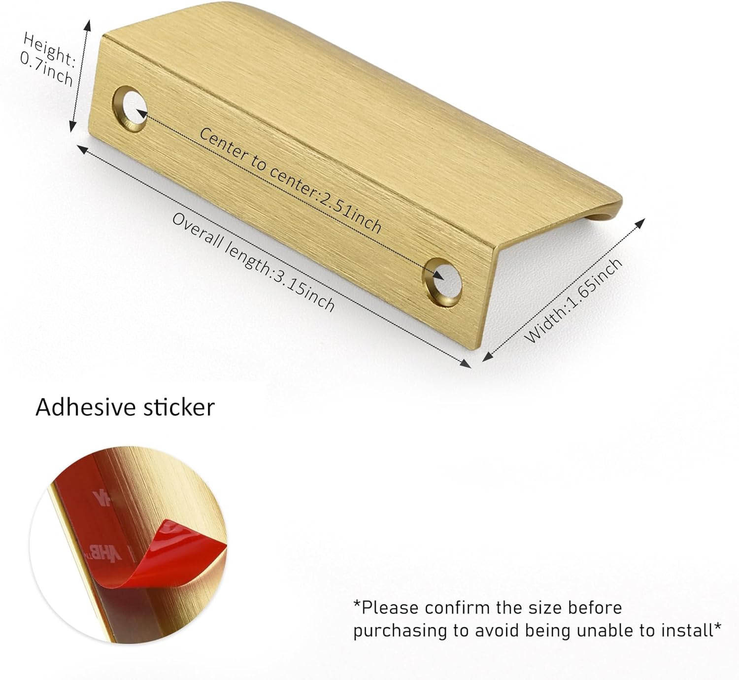 Edge Finger Pulls for Cabinets Peel and Stick on Kitchen Drawer Pull Hidden Invisible Flat Self Adhesive No Drill Handle Pack of 10 Brushed Brass 3.15 inch Overall Length Easy Installation