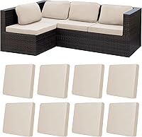 BIETYONE 8PCS Stretch Patio Cushion Covers - Elastic Outdoor Sofa Slipcovers for 20-27" Cushions, Washable Reusable Furniture Protectors (Beige)