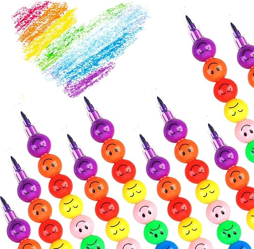 30 crayones apilables sonrientes, crayones apilables de colores arcoíris, mini crayones a granel, bonitos lápices para colorear dibujos, suministros