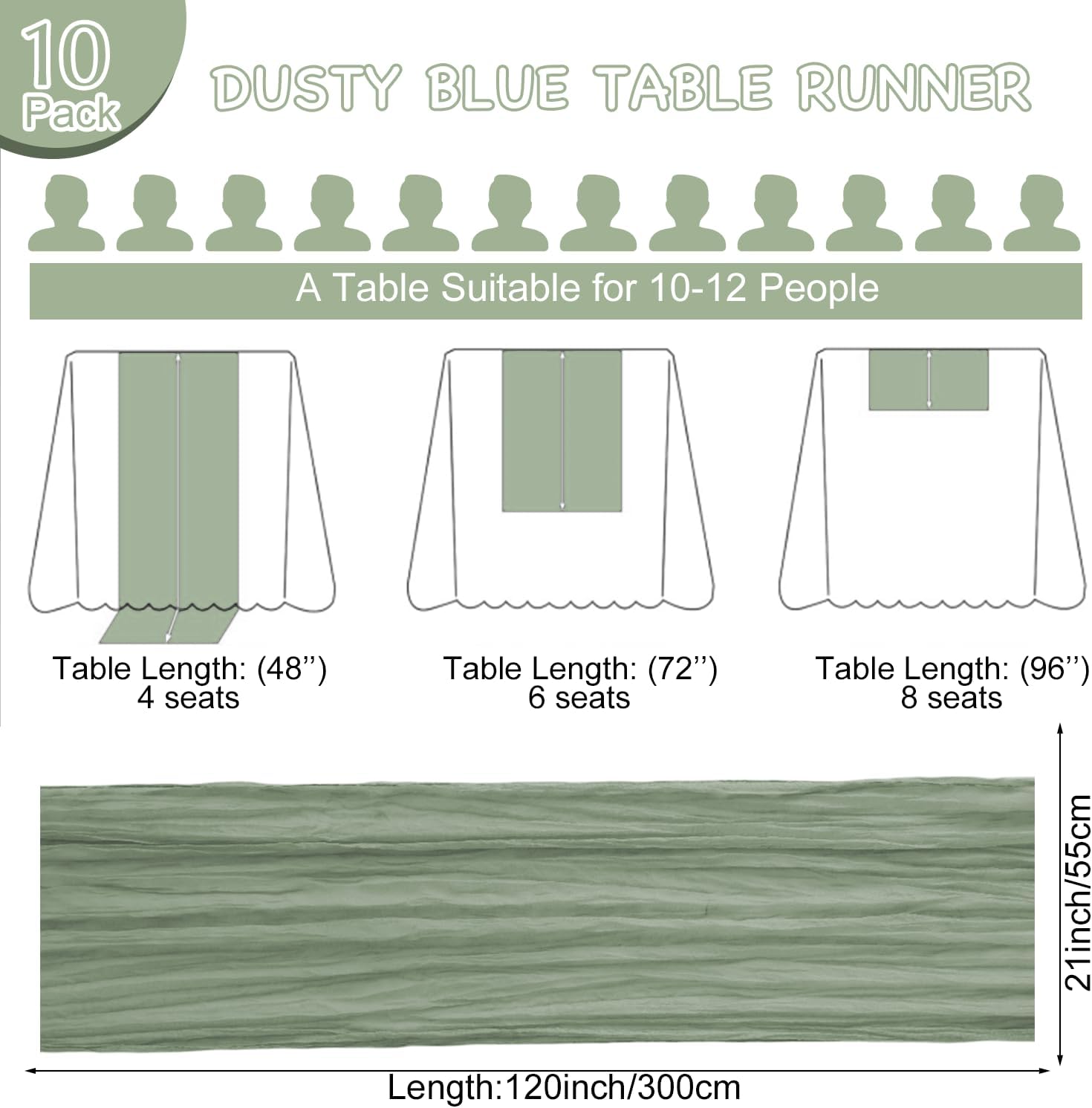 10 Pack Sage Green Table Runner 21x120 Inch Sage Green Cheesecloth Table Runner 10FT Boho Gauze Table Runner Long Cheese Cloth Table Runner Semi Sheer Runners for Wedding Bridal Baby Shower Party