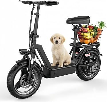 Electric Scooter with Seat for Adults, 1000W Peak Motor, 25MPH Fast Electric Scooter, 48V 13Ah Battery 35 Miles Range, Foldable Escooter with Rear Basket, 14" Adult Electric Scooter for Commuting