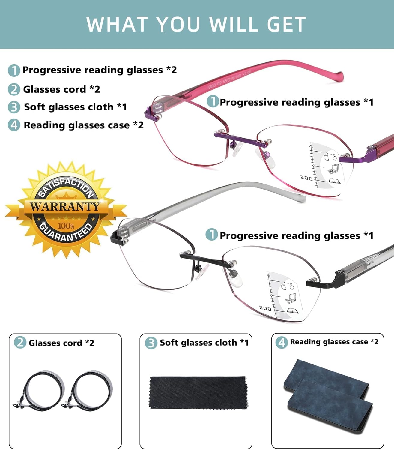 Multifocus Reading Glasses Women Progressive Multifocal No Line Bifocal Rimless Reader Blue Light Computer Eyeglasses - Image 7
