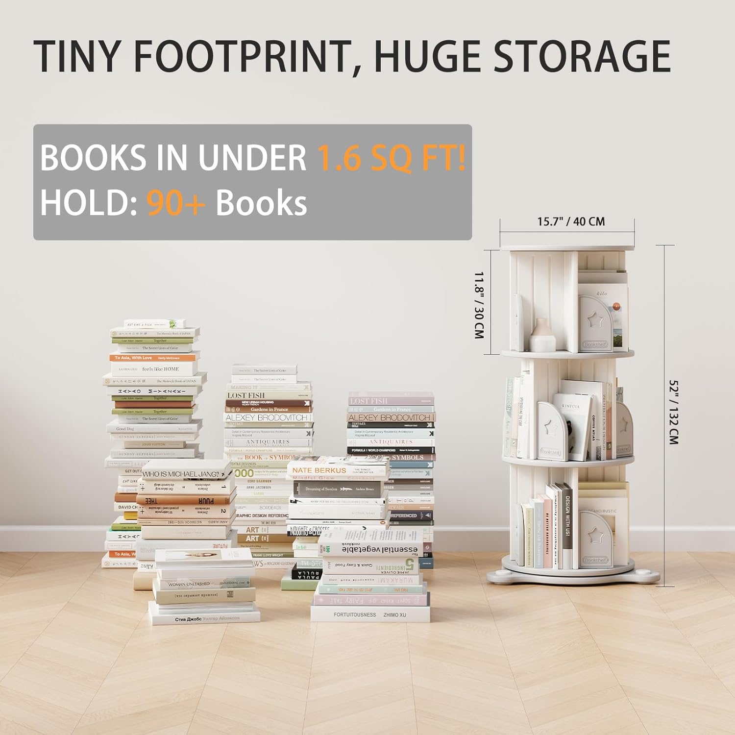3-Tier Rotating Bookshelf, 360° Spinning Corner Bookcase with Display Stand - HDPE Plastic Book Storage Organizer for Bedroom, Home Office, Classroom, Living Room