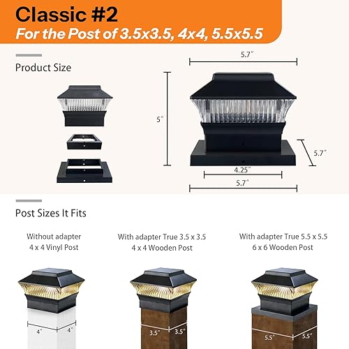 Miniatura 2 de Involux Luces solares clásicas #2 (se adapta al poste de 4 x 4, nominal 4 x 4 y 6 x 6), 25 lúmenes 3000 K blanco cálido, luz de poste de valla de