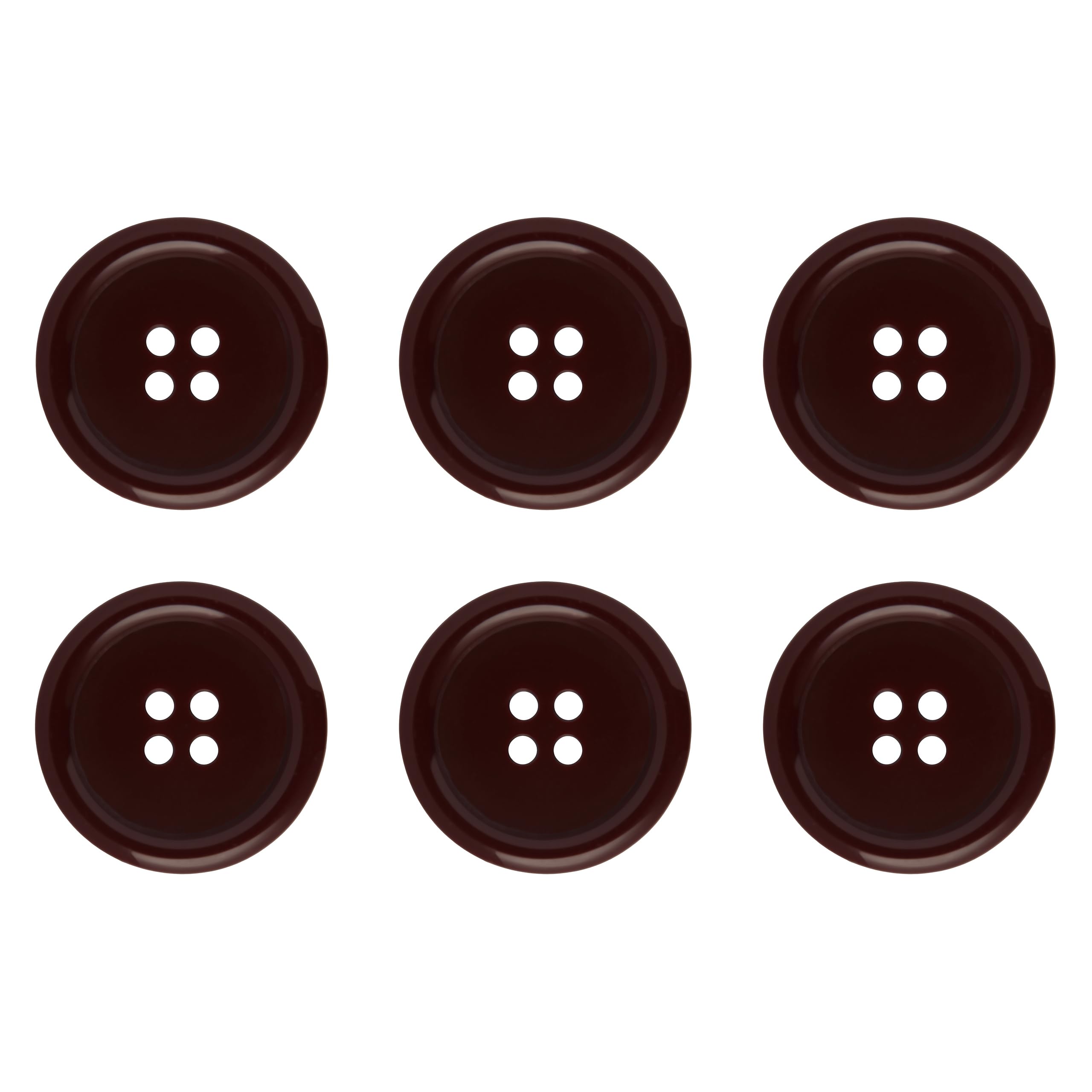 Pack of 6 Burgundy Sew on 23mm Round Buttons Flat 4 Holes 36L 36 Ligne Polished