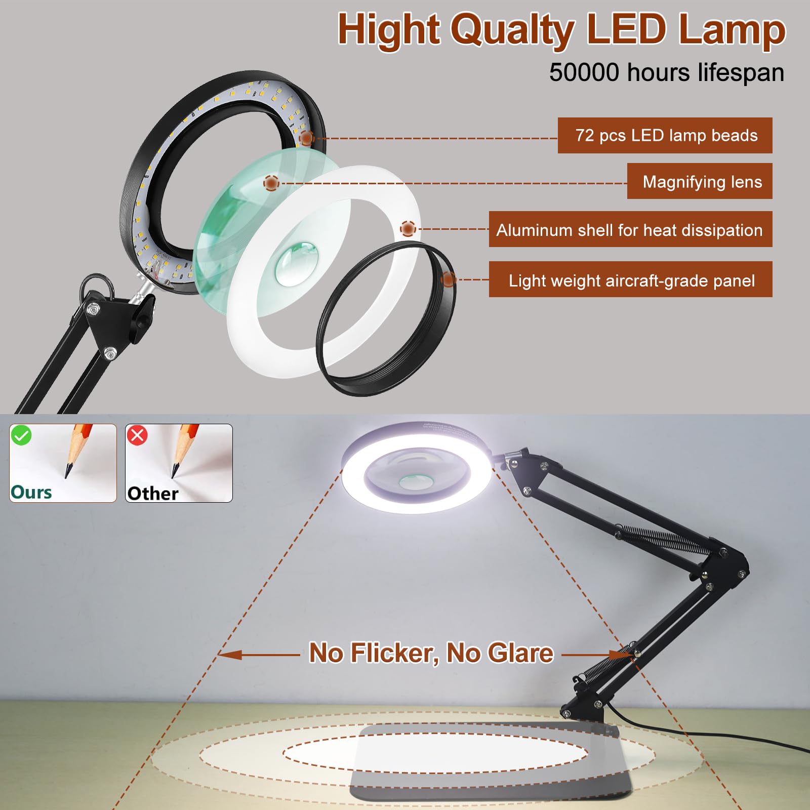 Lupa magnética para soldar de tercera mano, flexible 5X y 10X con luz y soporte, base grande y lámpara de aumento de abrazadera, brazos de soldadura para soldar, manualidades, pasatiempos