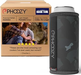 PHOOZY Insulated Can Cooler for Tall 16oz Cans with NASA-Inspired Technology - Patented Koozie That Keeps Drinks Cold 10x Longer - Lightweight Beer Koozie for Outdoor Adventures - Black Camo