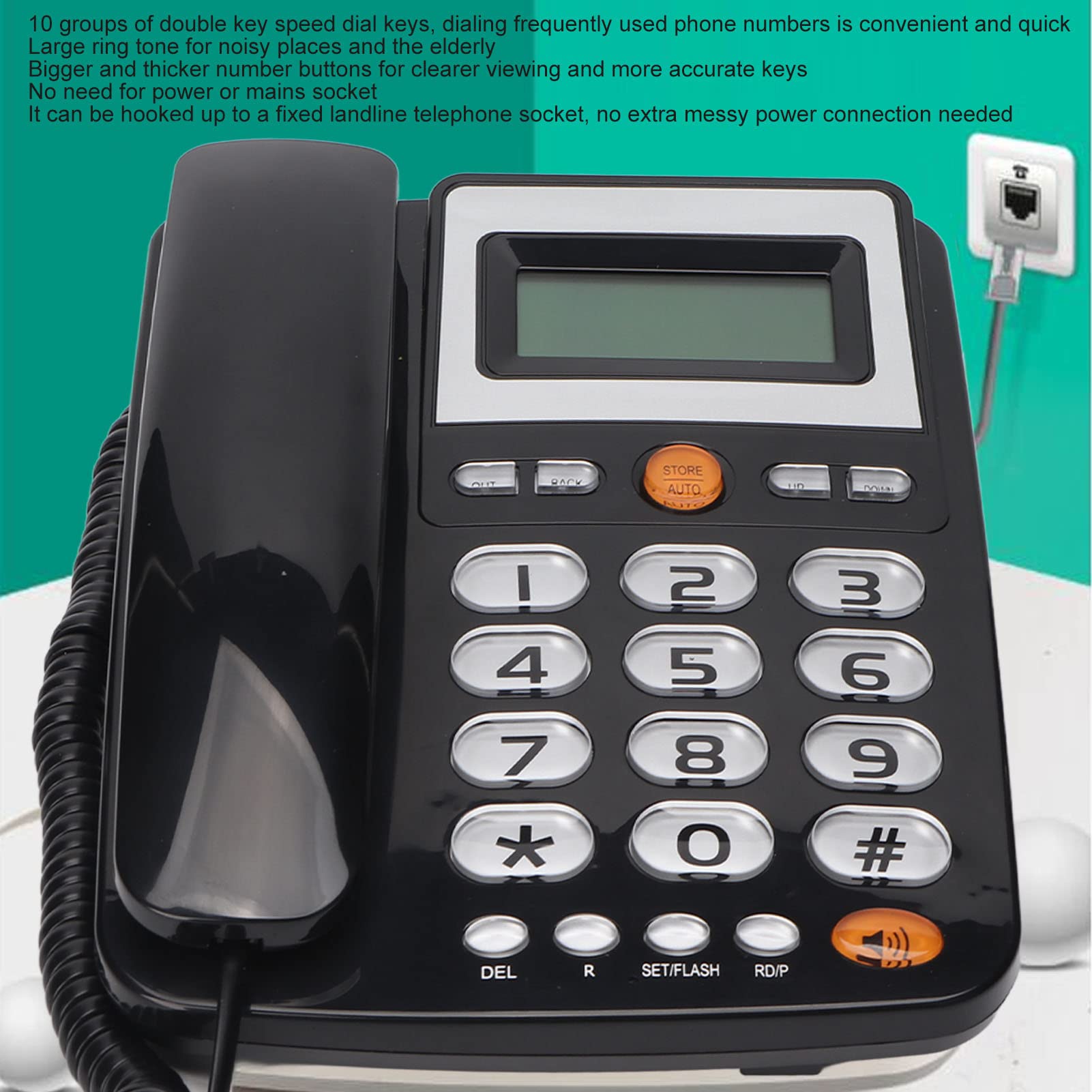 Großes Tastentelefon für Senioren, Schnurgebundenes Festnetztelefon, One-Touch-Kurzwahl, Freisprechanrufe, Großes LCD-Display, Lautsprecherklingel, für Sehbehinderte ältere