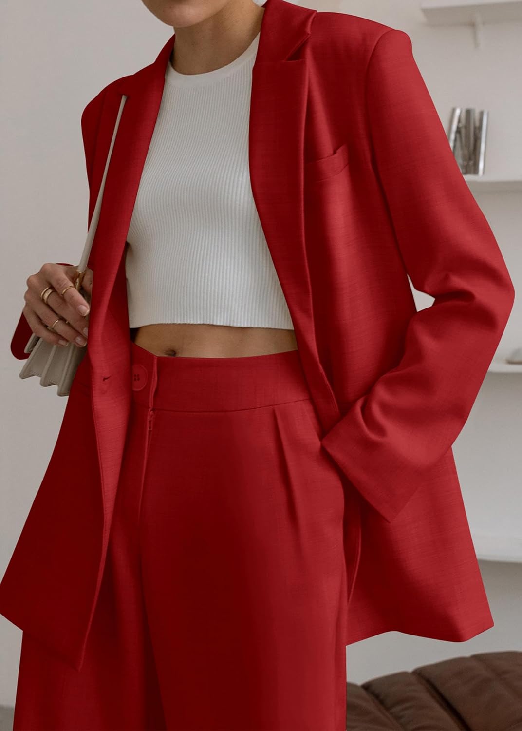 KIRUNDO Women Suits 2 Piece Set Business Casual Dressy Oversized Blazer Jacket and Wide Leg Dress Pantsuits Formal Outfits - Image 7