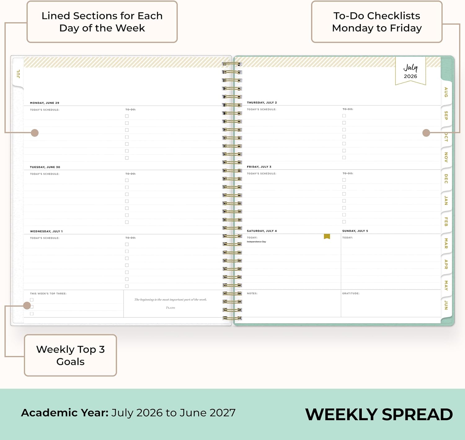 Blue Sky Day Designer 2026-2027 Weekly and Monthly Academic Year Planner Calendar, July 2026 - June 2027, 8.5" x 11", Flexible Cover, Laminated Tabs, Storage Pocket, Includes Stickers, Palms