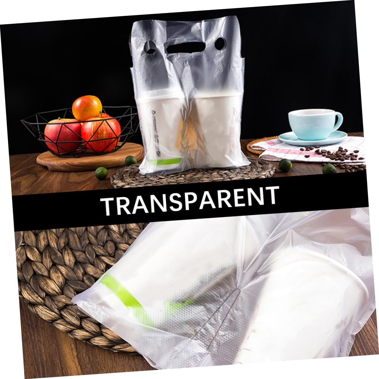 DECHOUS 100pcs Disposable Plastic Portable Milk Tea Bags Take-out Beverage Carrier for Cafes Tea Shops and Bars Lightweight Drink Holders