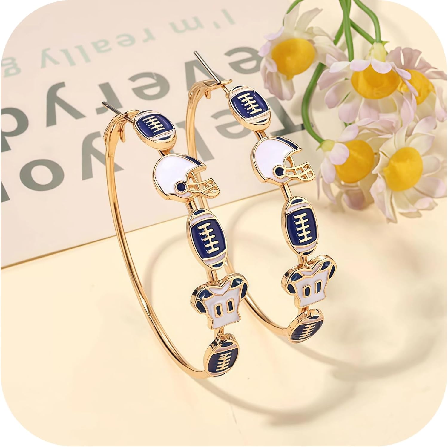 Football Earrings for Women, Statement Earrings for Football Party & Game Day | Red and Black Hoop Earrings, Perfect Football Mom Gifts, Team Mom, Super Sports Jewelry - Image 3