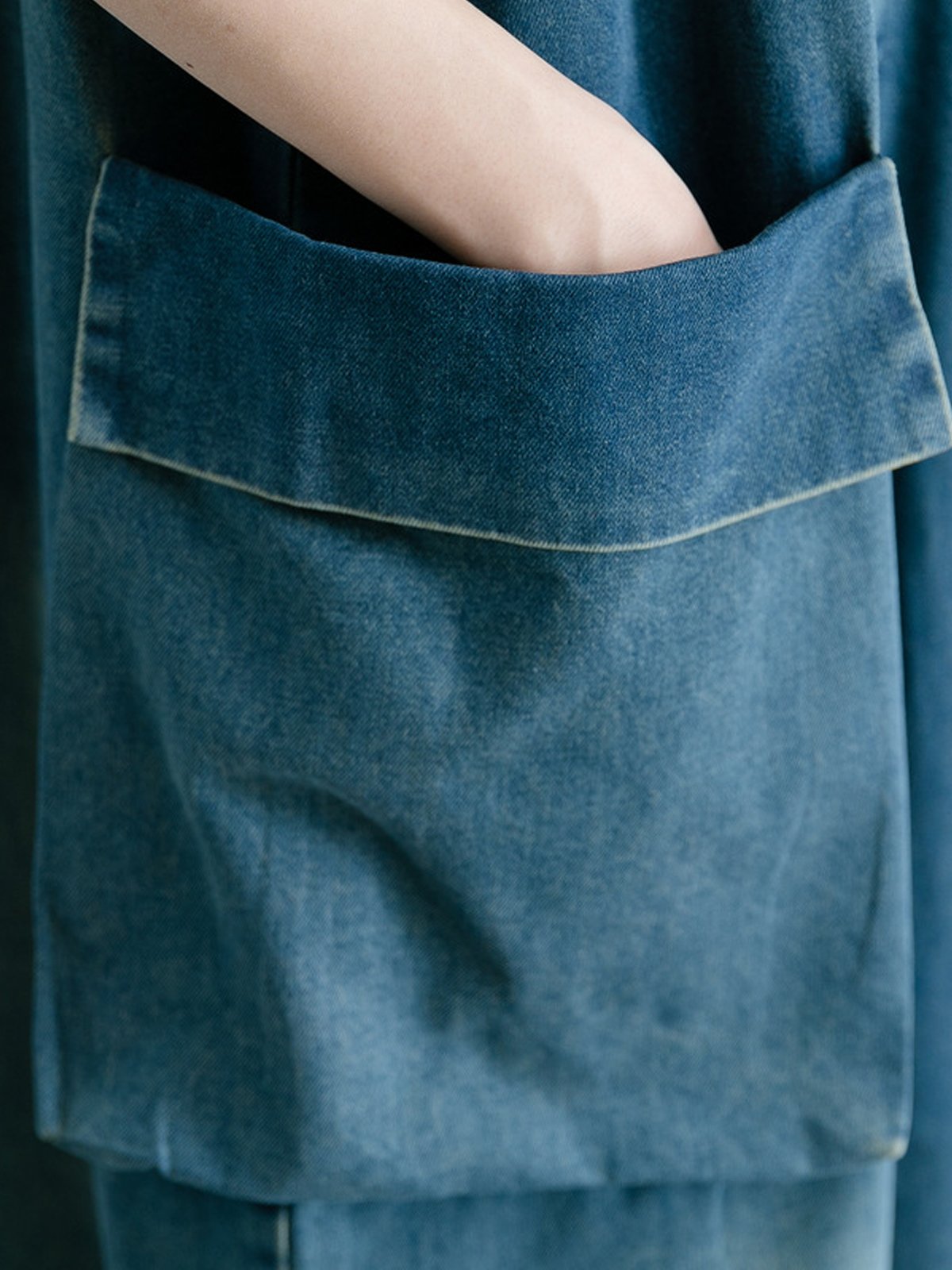 Mujeres Verano Grandes Bolsillos Vestidos de Jeans Vestido de Denim
