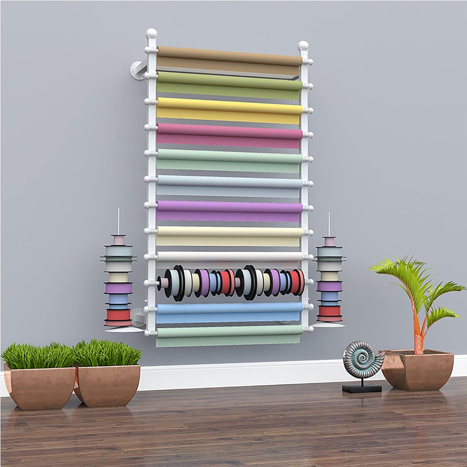 Wall Wrapping Paper Ribbon Organizers and Storage for Gift Shop/Flower Store, Iron Finish Commercial Multi-Purpose Stand, 120cm/47.2inch Tall (Color : Gold, Width : 80cm/31.5in Wide) (White 100cm/39.