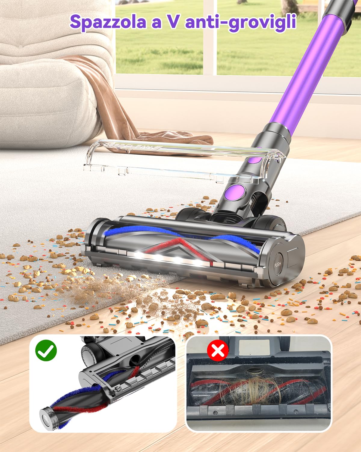 VSTOKY 580W/75Min/55KPa Aspirapolvere senza Fili, Scopa Elettrica senza Filo Potente con Touchscreen e Rilevamento della Polvere, Stare in Piedi da Solo, Anti-Groviglio per Pavimenti Tappeti
