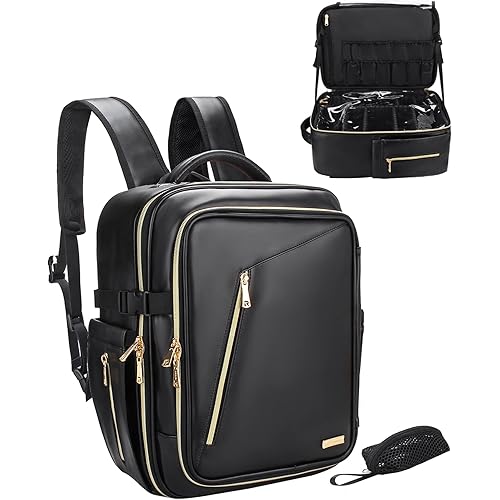 Relavel Makeup Backpack, Professional Makeup Bag for Backpack, Extra Large Travel Train Case, Cosmetic Organizer for Women, Makeup Artist Travel Case with Adjustable High Dividers(Black)
