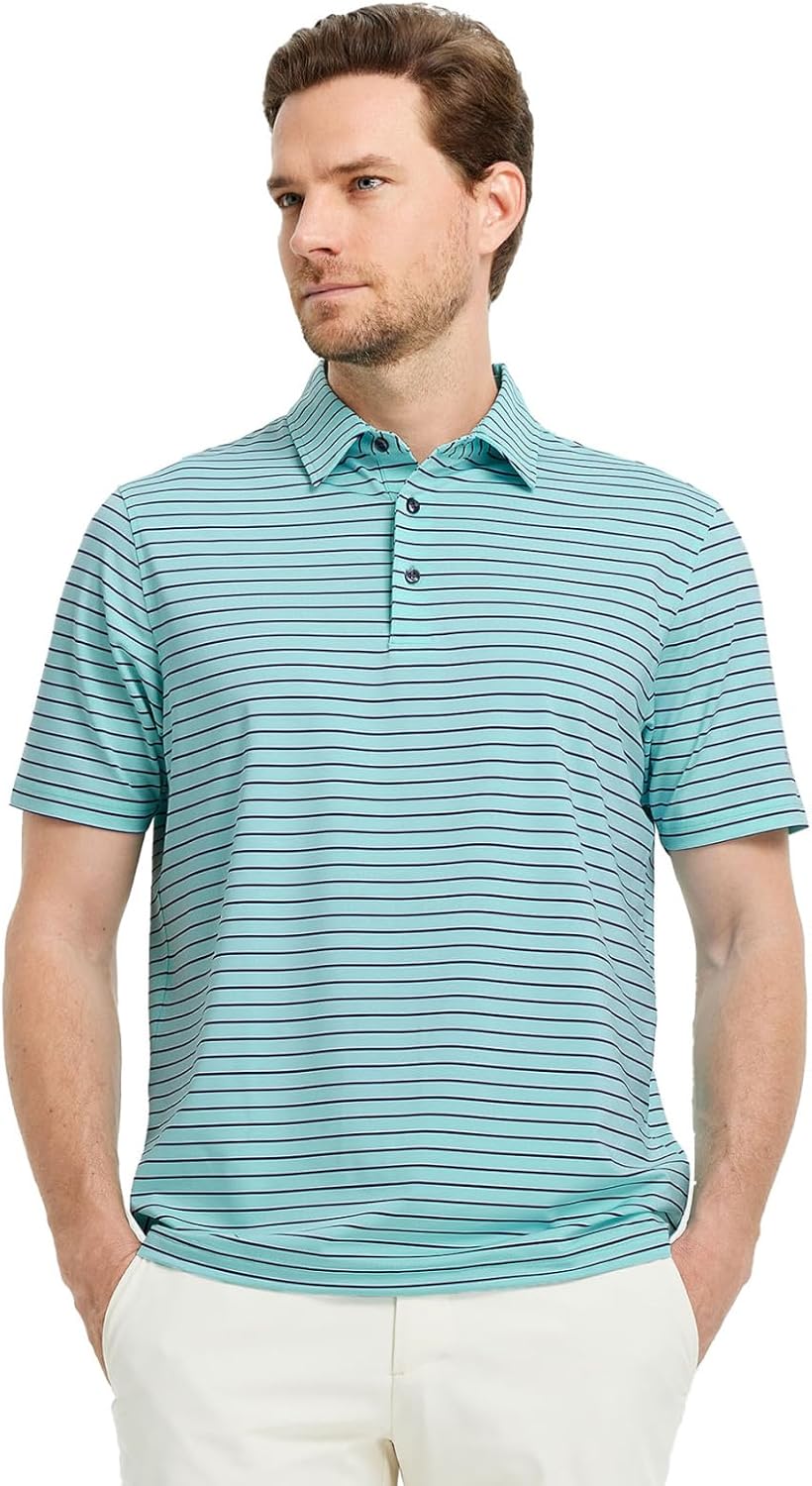 M MAELREG Golf Shirts for Men Moisture Wicking Striped Polo Performance Dry Fit Business Sports Mens Polo Shirts Short Sleeve - Image 2