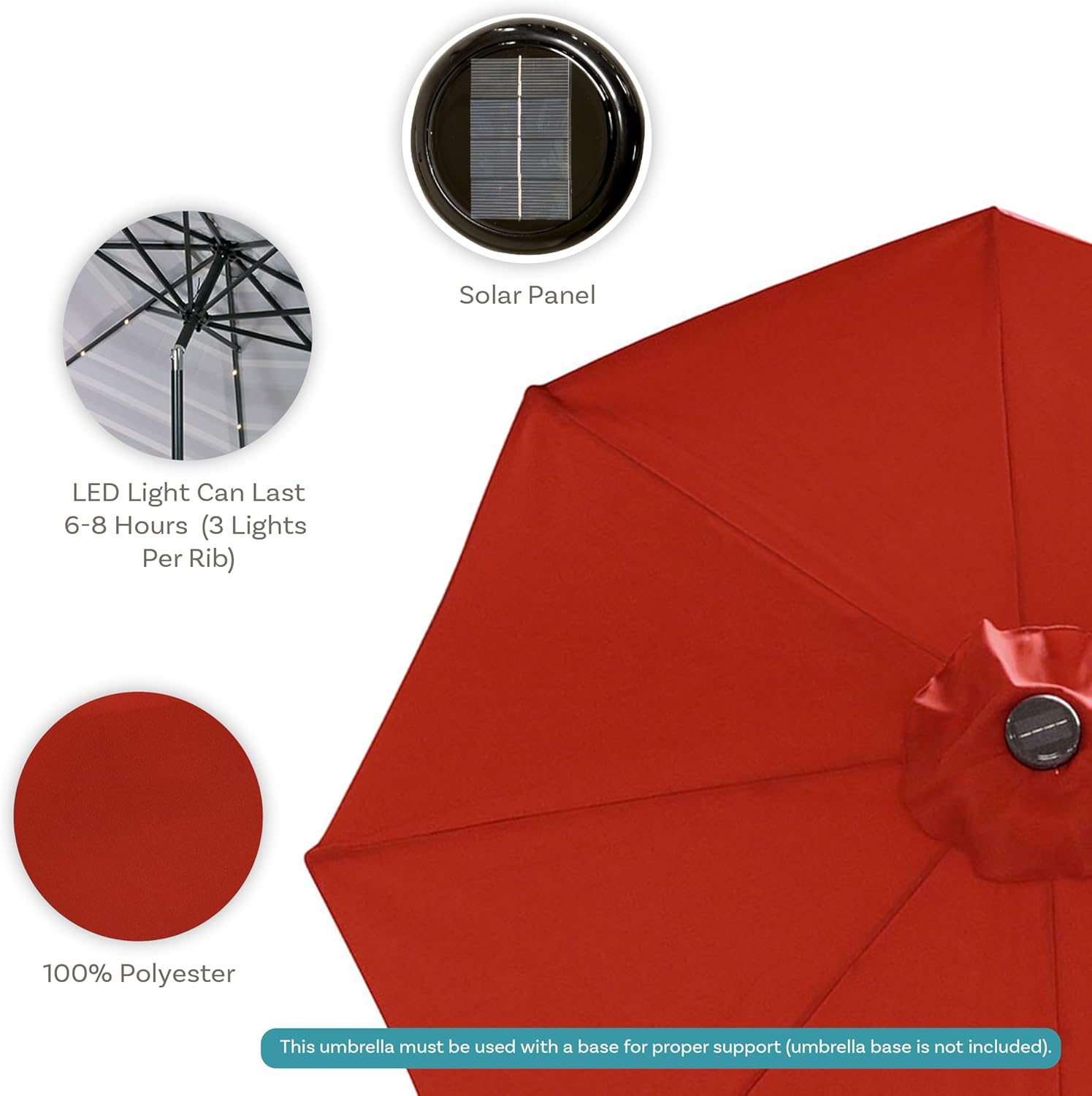 Sunnydaze 9 ft Outdoor Patio Umbrella with Solar Lights - Polyester LED Table Market Umbrella with Push-Button Tilt and Crank - Burnt Orange