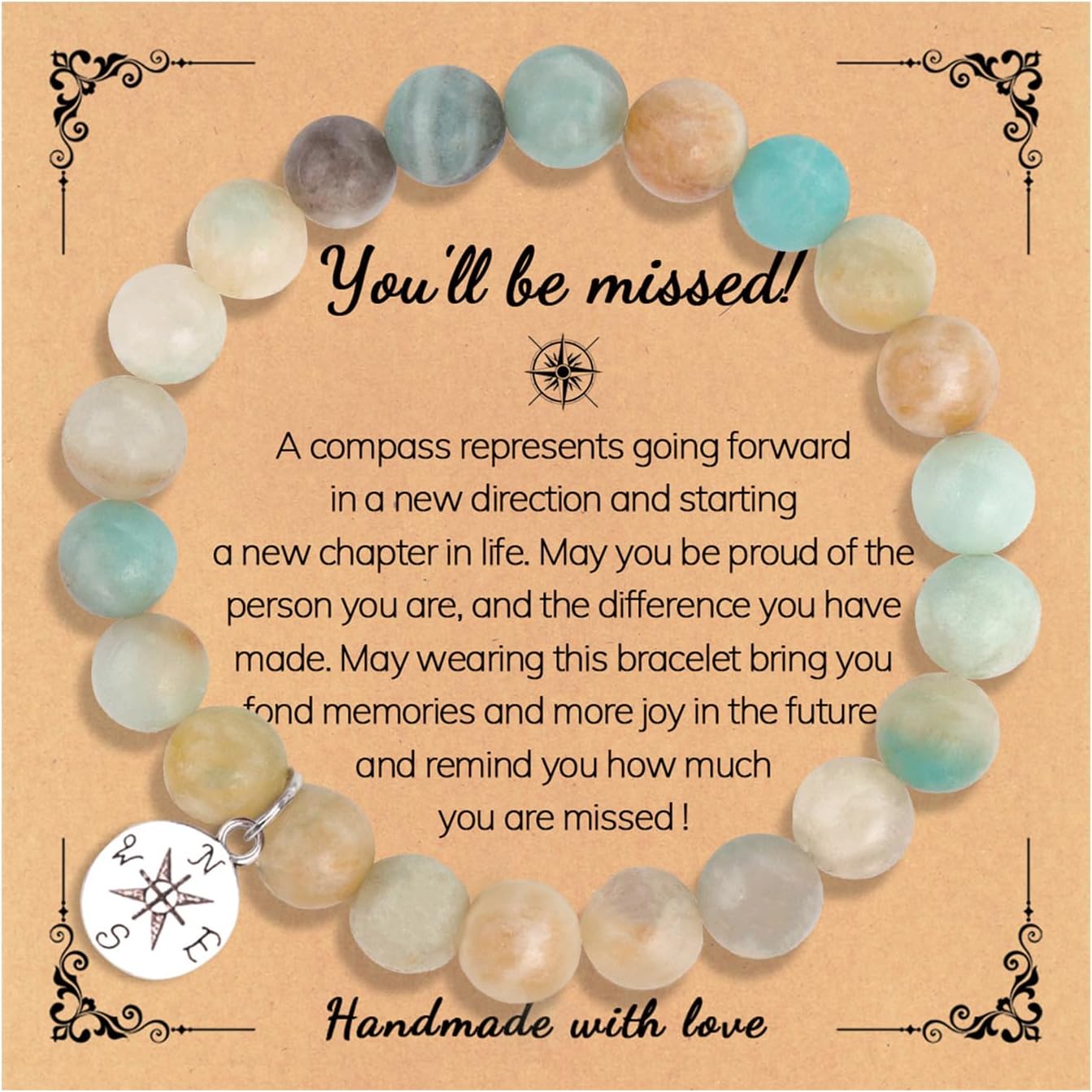 COLORFUL BLINGNatural Stone Compass Bracelet You Will Be Missed Farewell Going Away Goodbye Gifts Friends Retirement Gifts for Coworker Manager Boss Teacher Employee