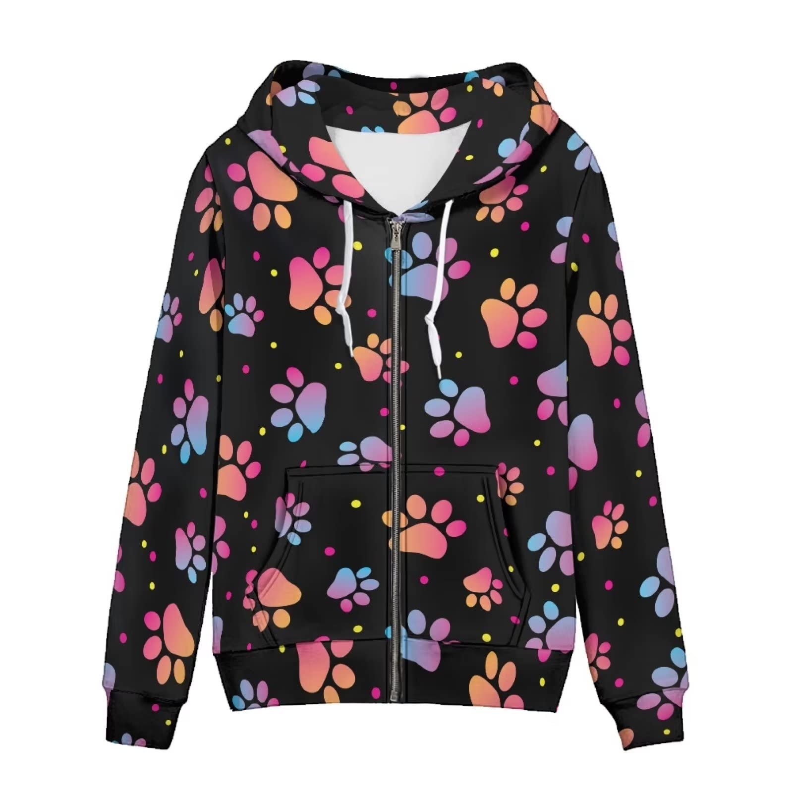 HUIACONG Bluza z kapturem zapinana na zamek błyskawiczny damska bluza z kapturem rozmiar XS-5XL nastolatki sweter, Kolorowa łapa psa 9, 3XL