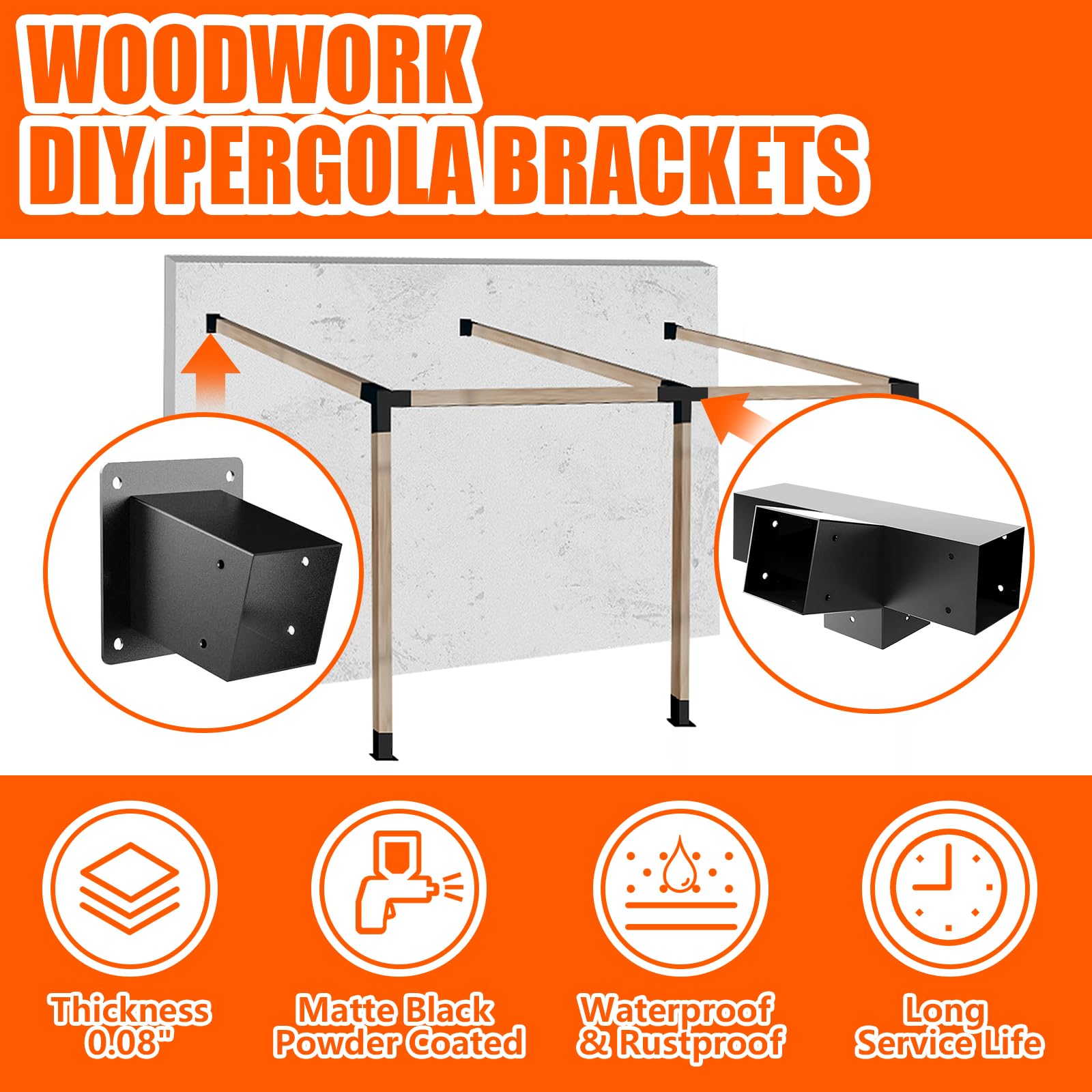 Kit di staffe per pergola a tetto inclinato a 15°, staffa angolare a 4 vie ad angolo retto con base per montaggio a parete per 4 x 4 (attuale: 8,9 x 8,9 cm) legname per pergolati, gazebo,