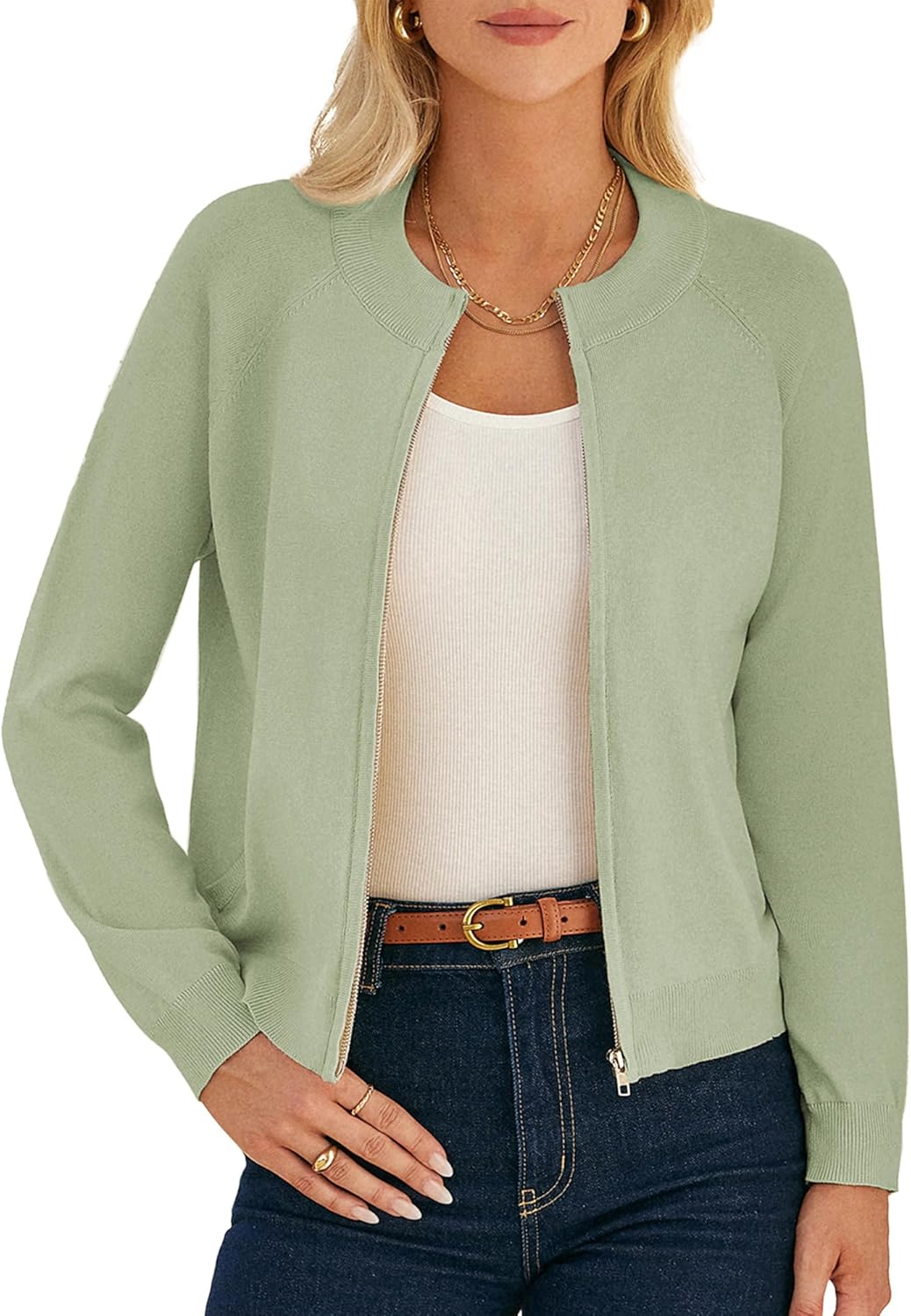 GRACE KARIN Womens Long Sleeve Zip Up Cardigan Sweaters Lightweight Fashion Sweater Jacket Knitted Spring Clothes