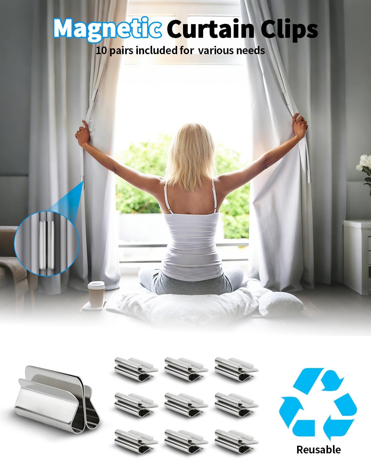 10 Pairs Curtain Magnets Closure,Curtain Magnets Help Keep Curtains Closed, Prevent Light Leakage. Strong Magnetic Curtain Clips for Bedroom & Office Curtains, Shower Linings