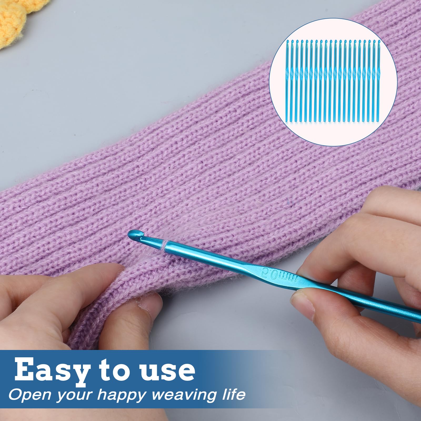 JJUNW 20 PCS Crochet Hooks, 5MM Aluminum Crochet Needle US Size H (Size 8), Blue Crochet Hooks Bulk for Craft Yarn Contribute to Beginners - 5