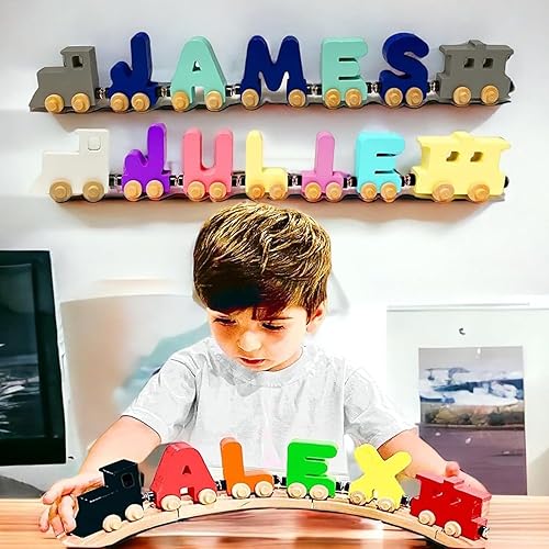 Miniatura 2 de Gran nombre hecho a mano trenes de madera rompecabezas letras nombre letras juguetes educativos para niños