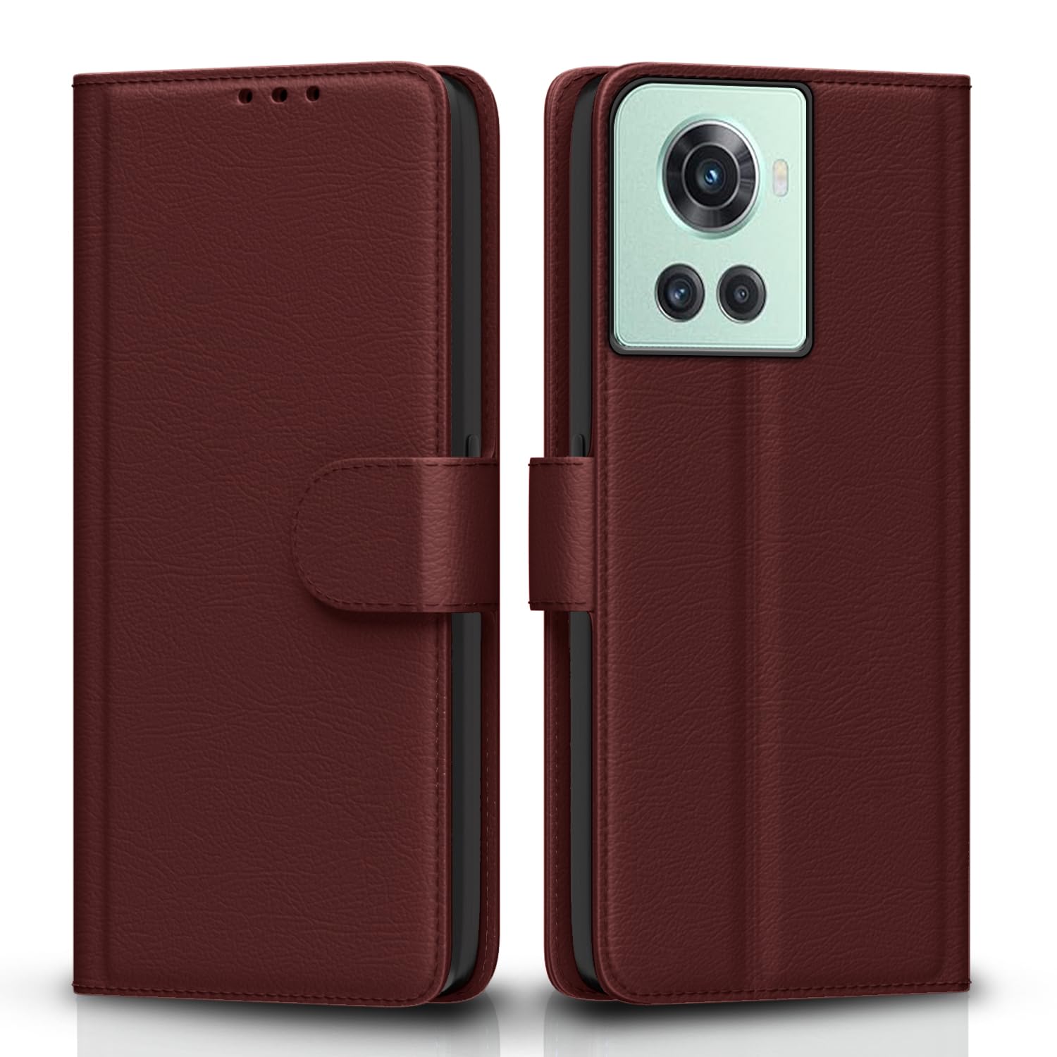 Pikkme OnePlus 10R 5G / 10R Prime 5G Flip Case Leather Finish | Inside TPU with Card Pockets | Wallet Stand and Shock Proof | Magnetic Closing | Complete Protection Flip Cover (Brown)